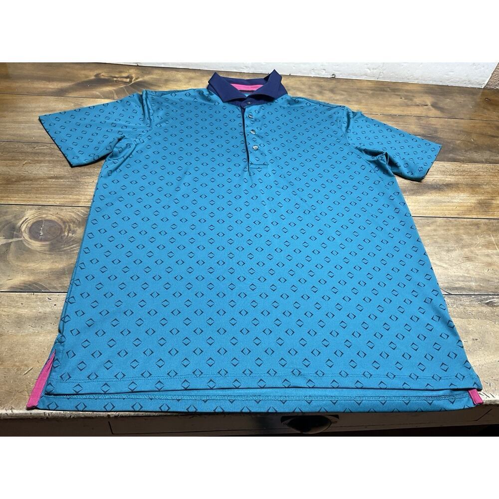 Greyson Night Fly Stretch Golf Polo Shirt Men's Size M Green Geometric Fiddle